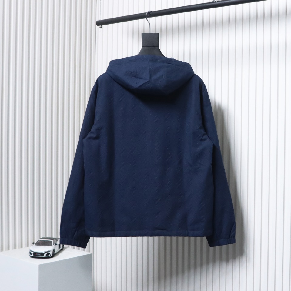 Fendi New Style Old Flower Pattern Zipper Hooded Jacket Blue