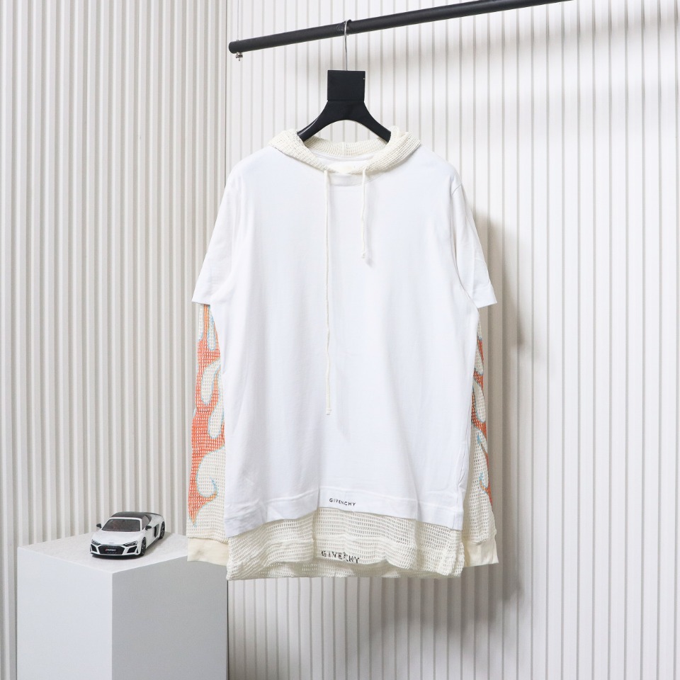 Givenchy 23FW Layered Flame Mesh Sleeves Hoodie