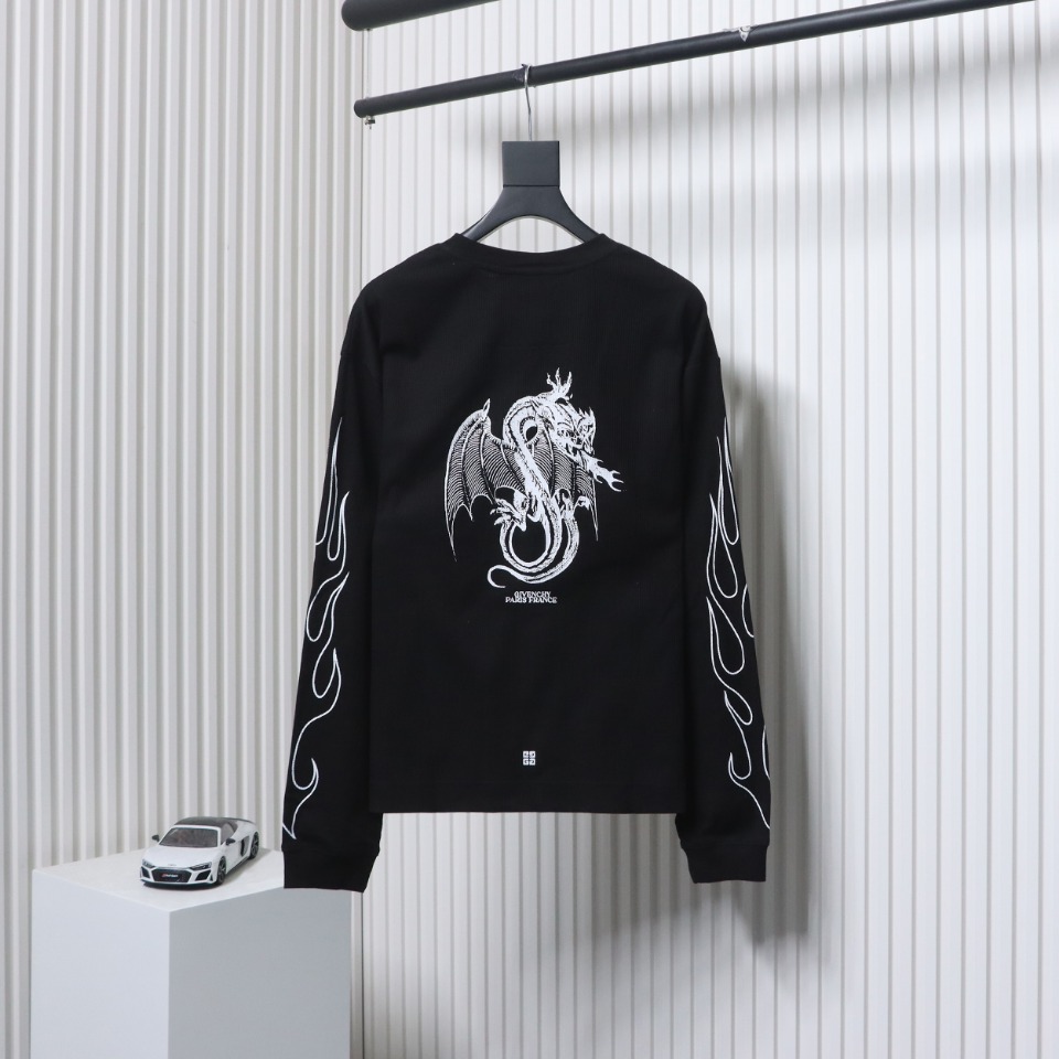 Givenchy 24SS Dragon Year Limited Edition Waffle Long Sleeve T-Shirt Black
