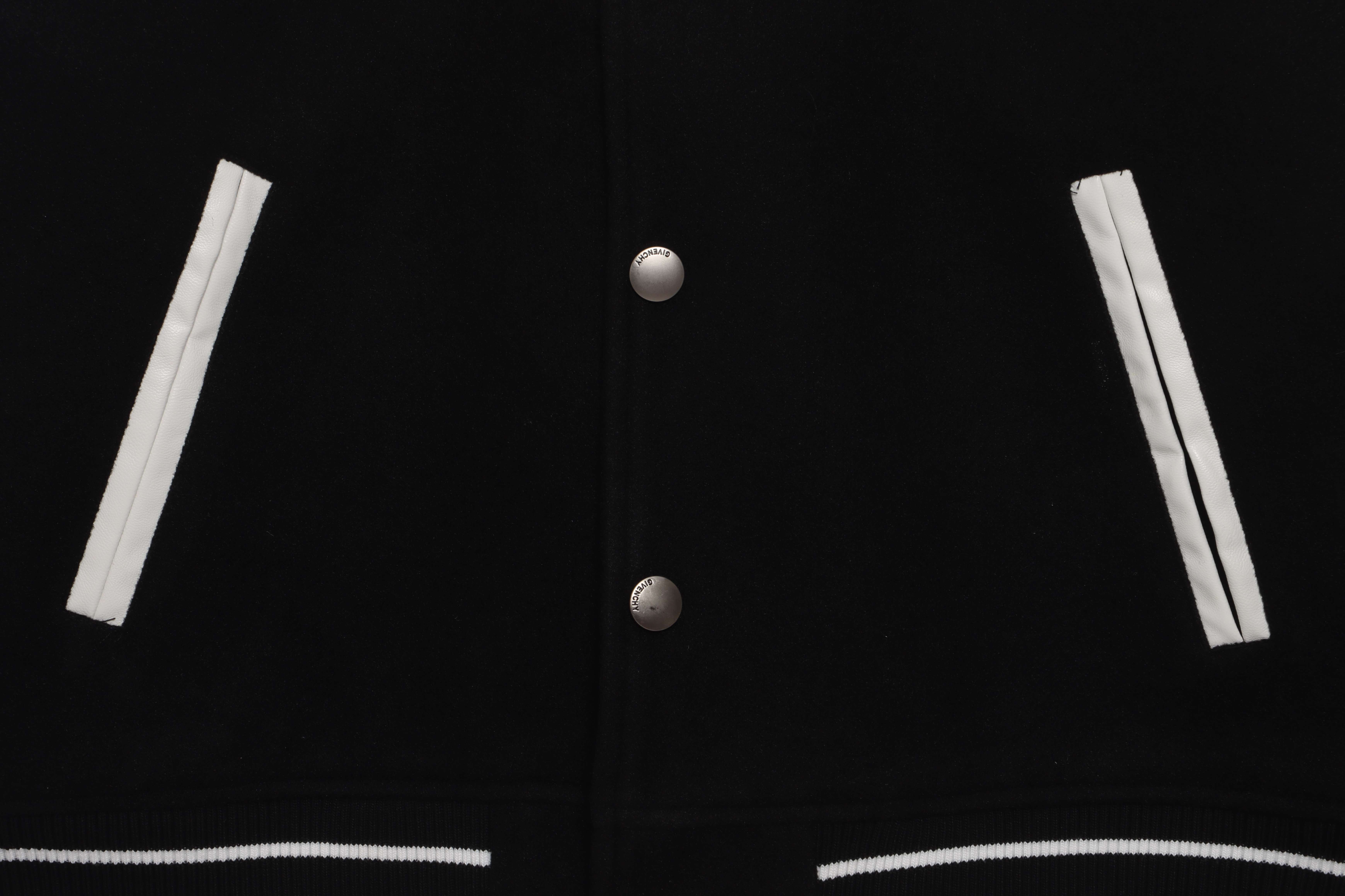 Givenchy 3D Embroidered Leather Sleeve Woolen Jacket