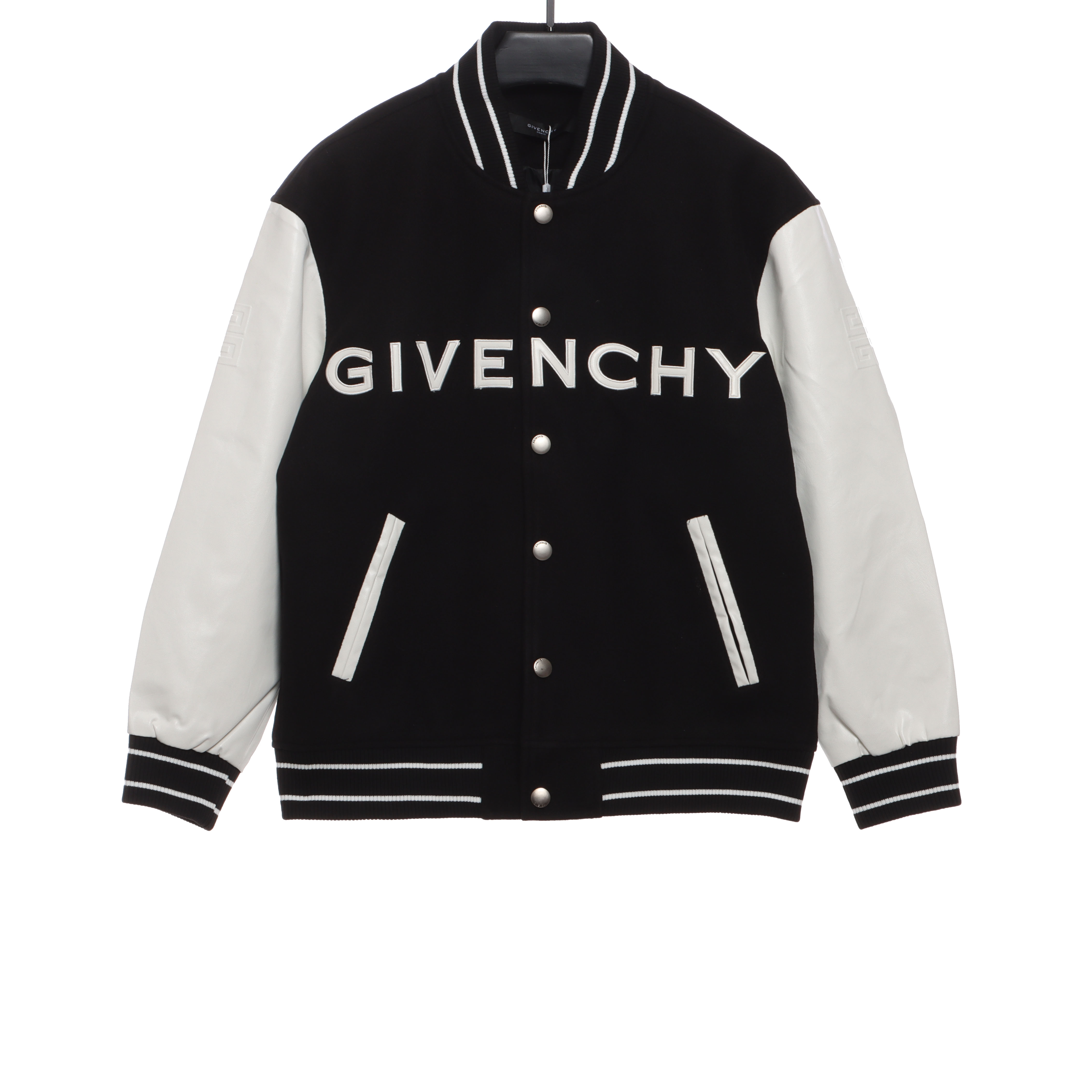 Givenchy 3D Embroidered Leather Sleeve Woolen Jacket