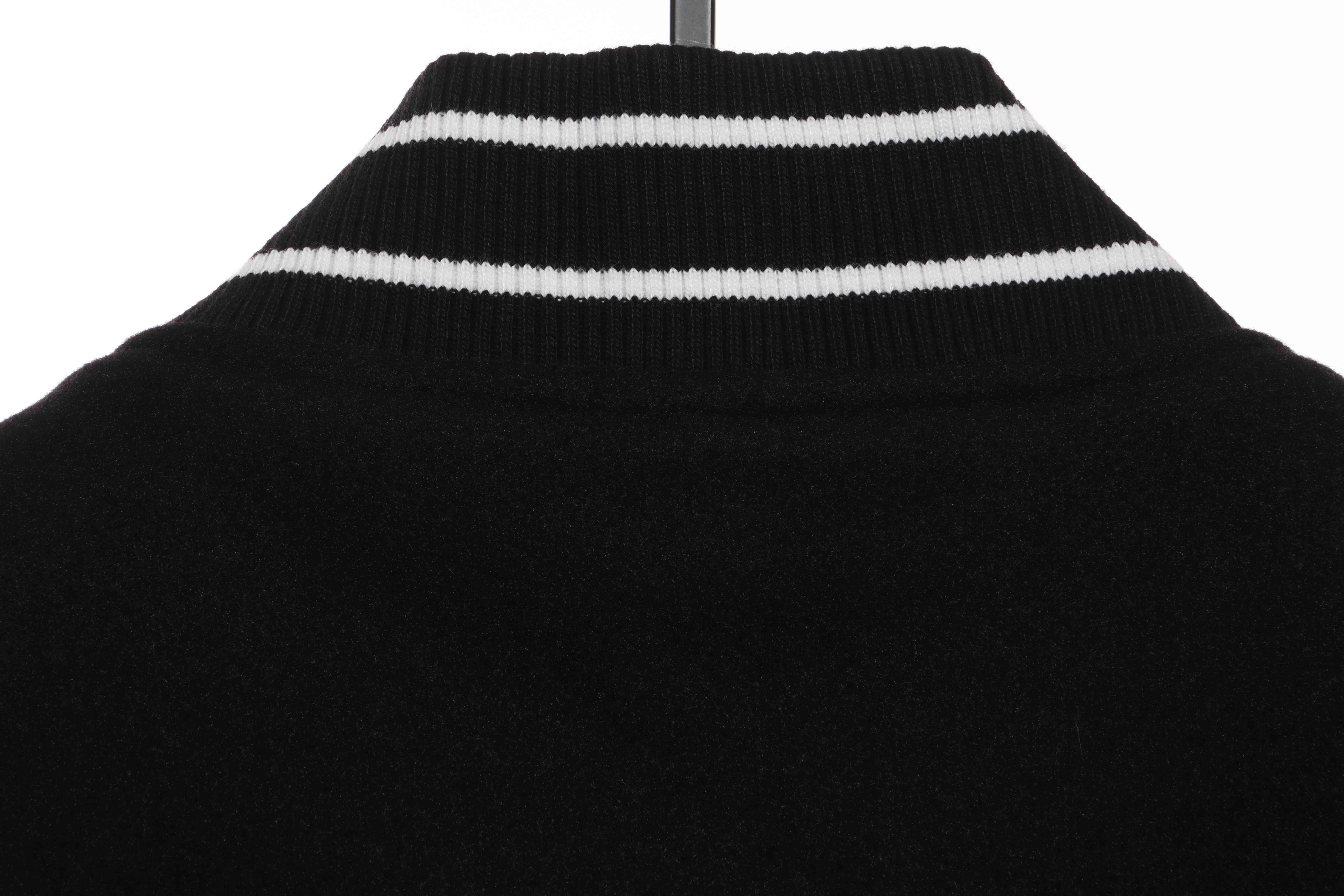 Givenchy 3D Embroidered Leather Sleeve Woolen Jacket