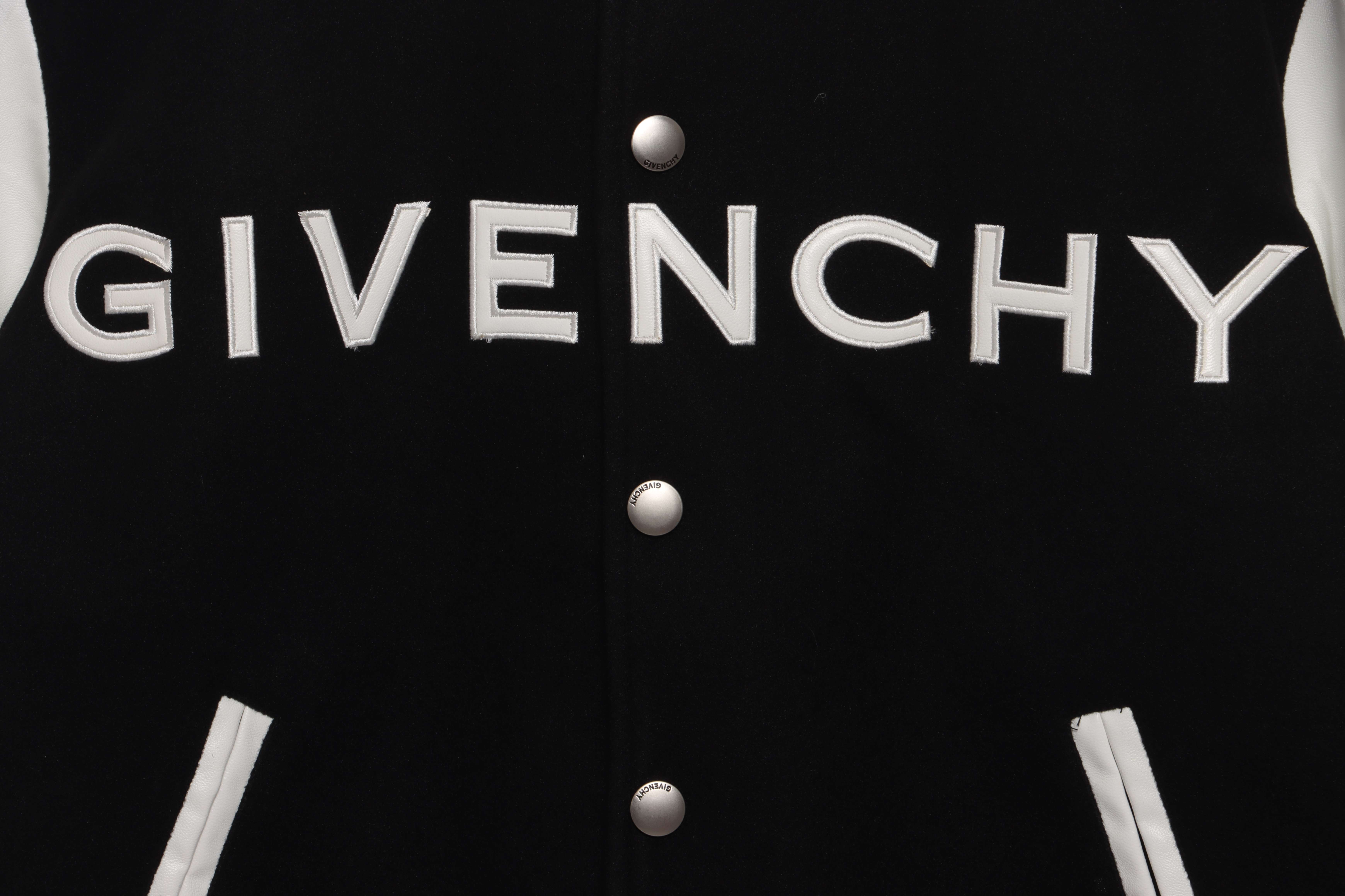 Givenchy 3D Embroidered Leather Sleeve Woolen Jacket