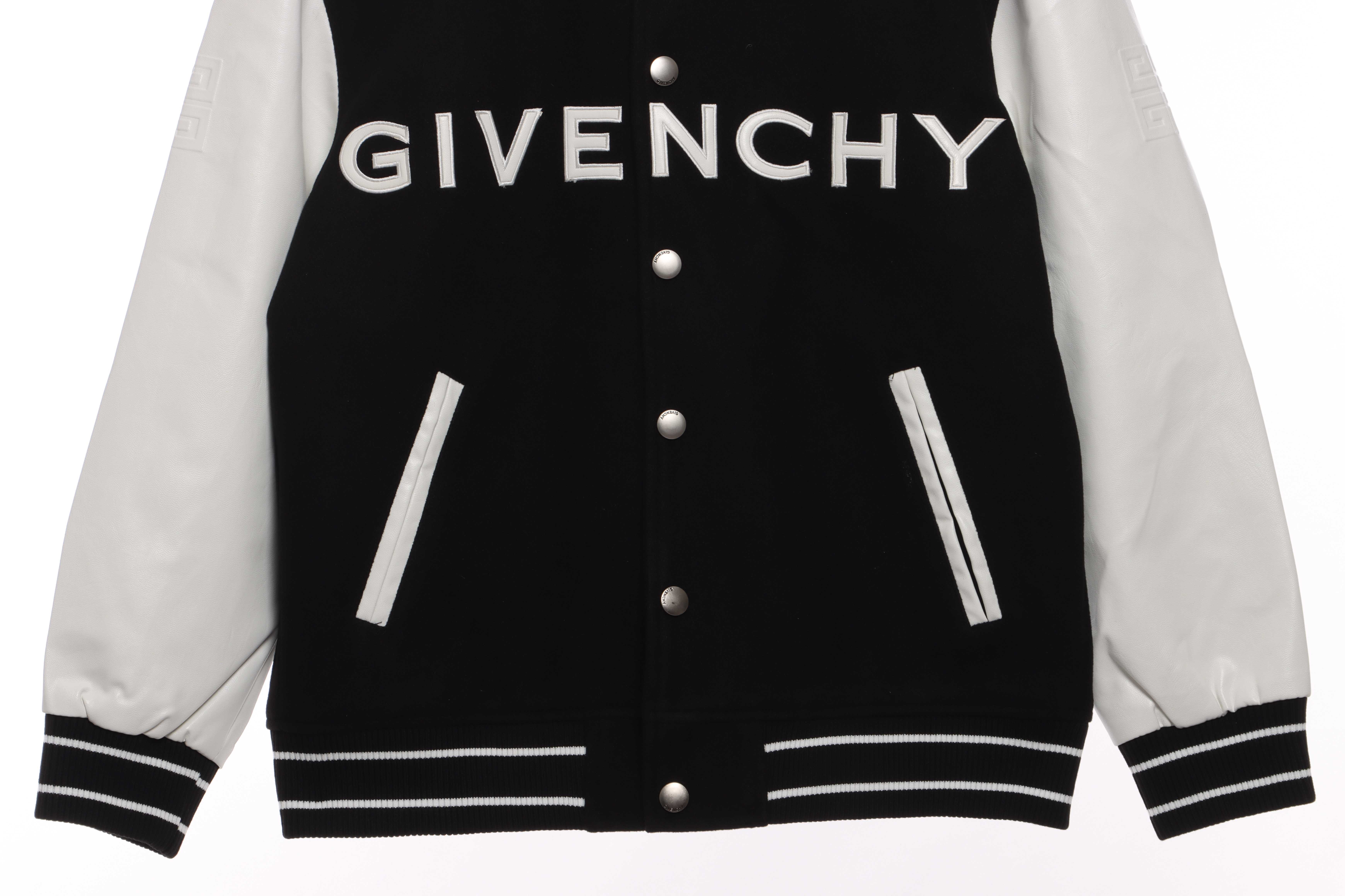 Givenchy 3D Embroidered Leather Sleeve Woolen Jacket