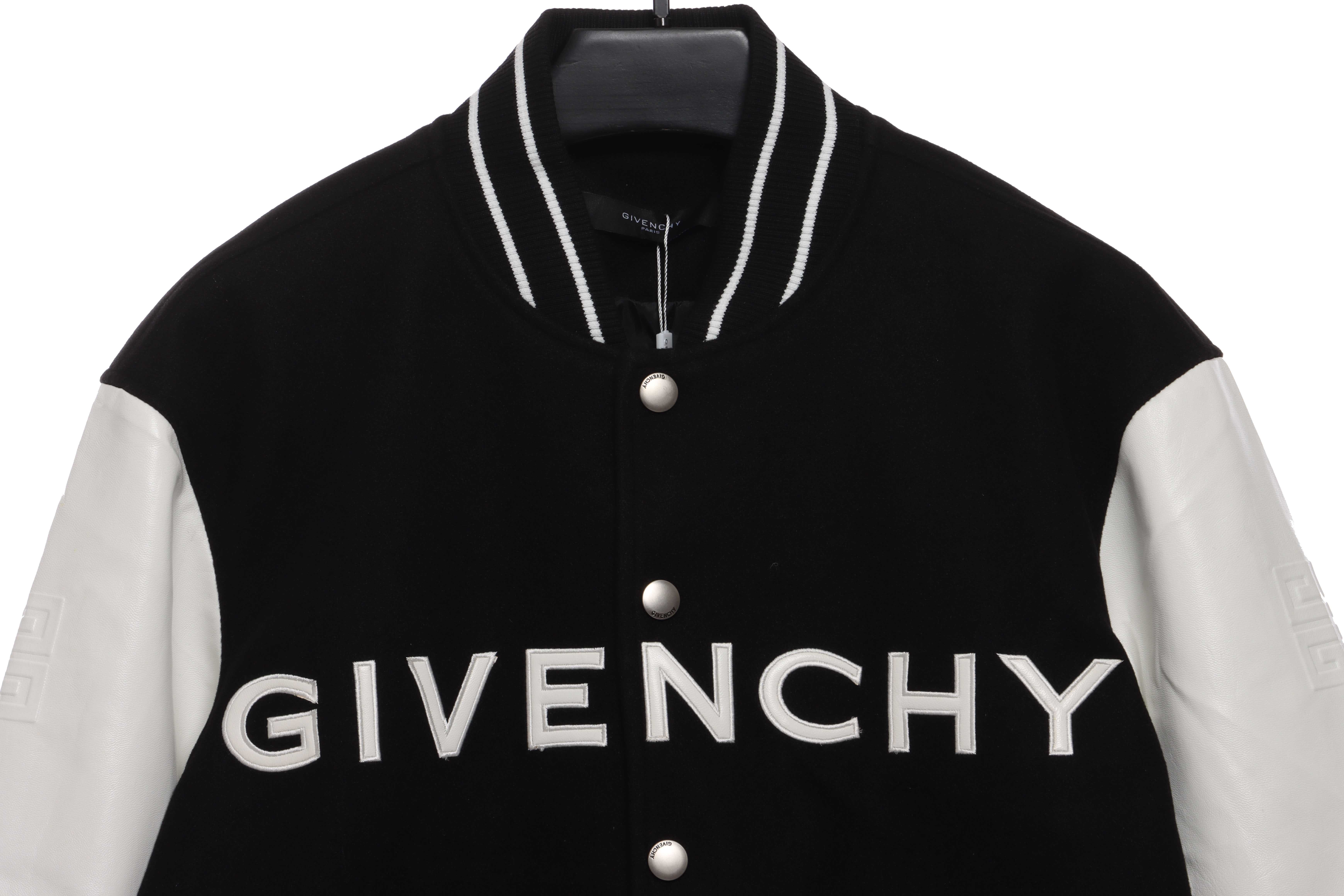 Givenchy 3D Embroidered Leather Sleeve Woolen Jacket
