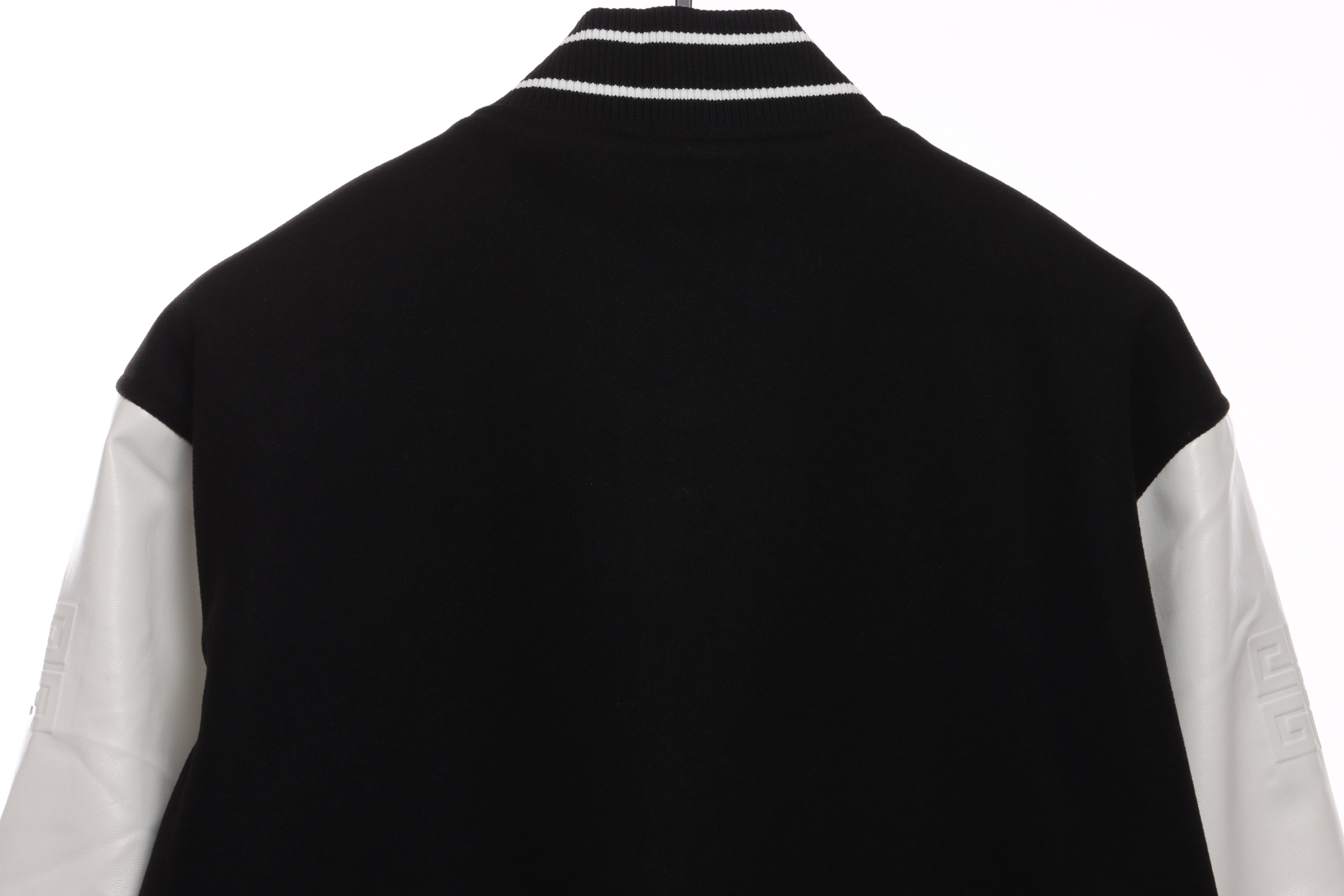 Givenchy 3D Embroidered Leather Sleeve Woolen Jacket