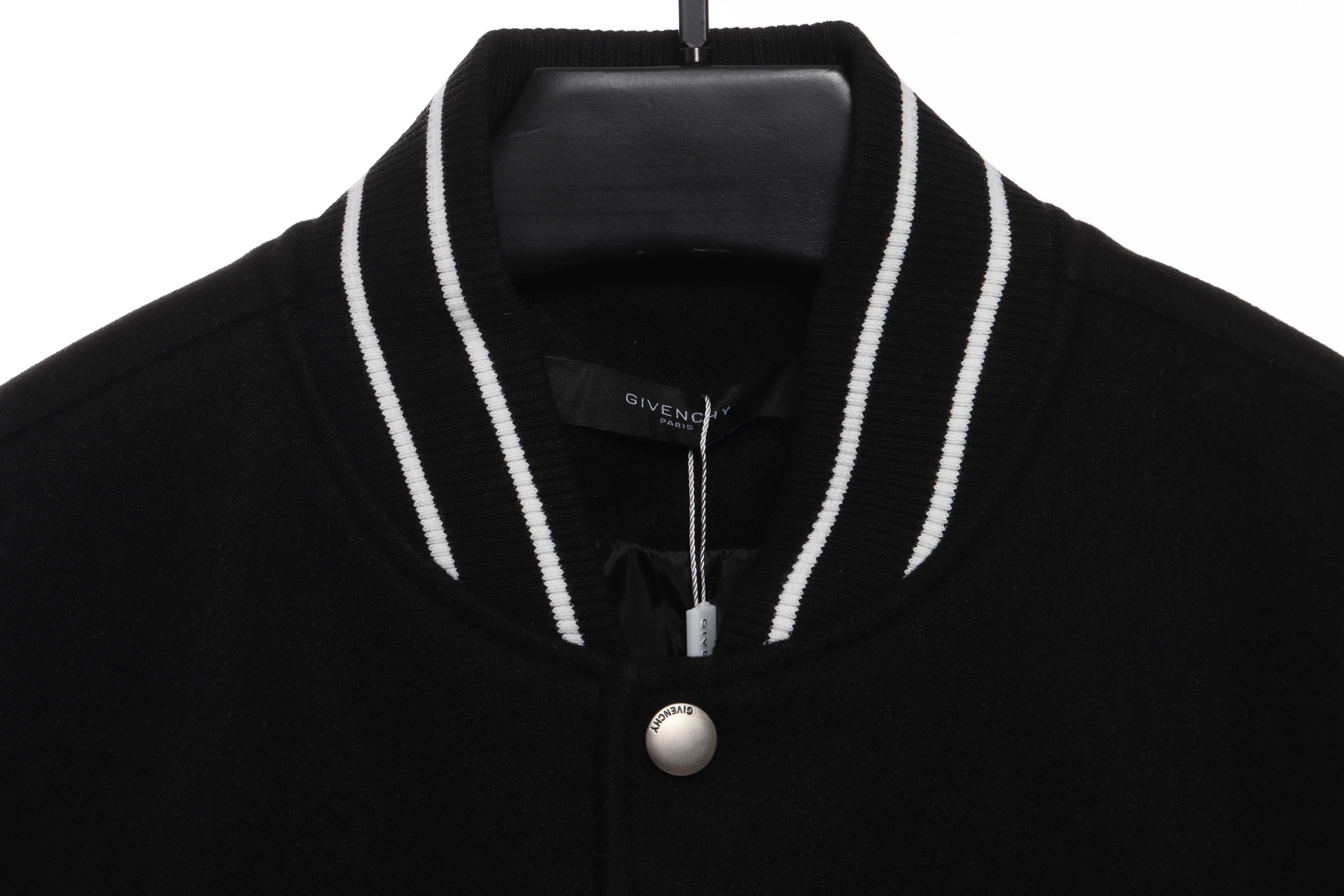 Givenchy 3D Embroidered Leather Sleeve Woolen Jacket