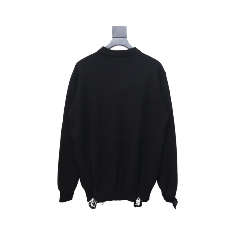 Givenchy Four-Star Alphabet Five-Pointed Star Distressed Crew Neck Sweater