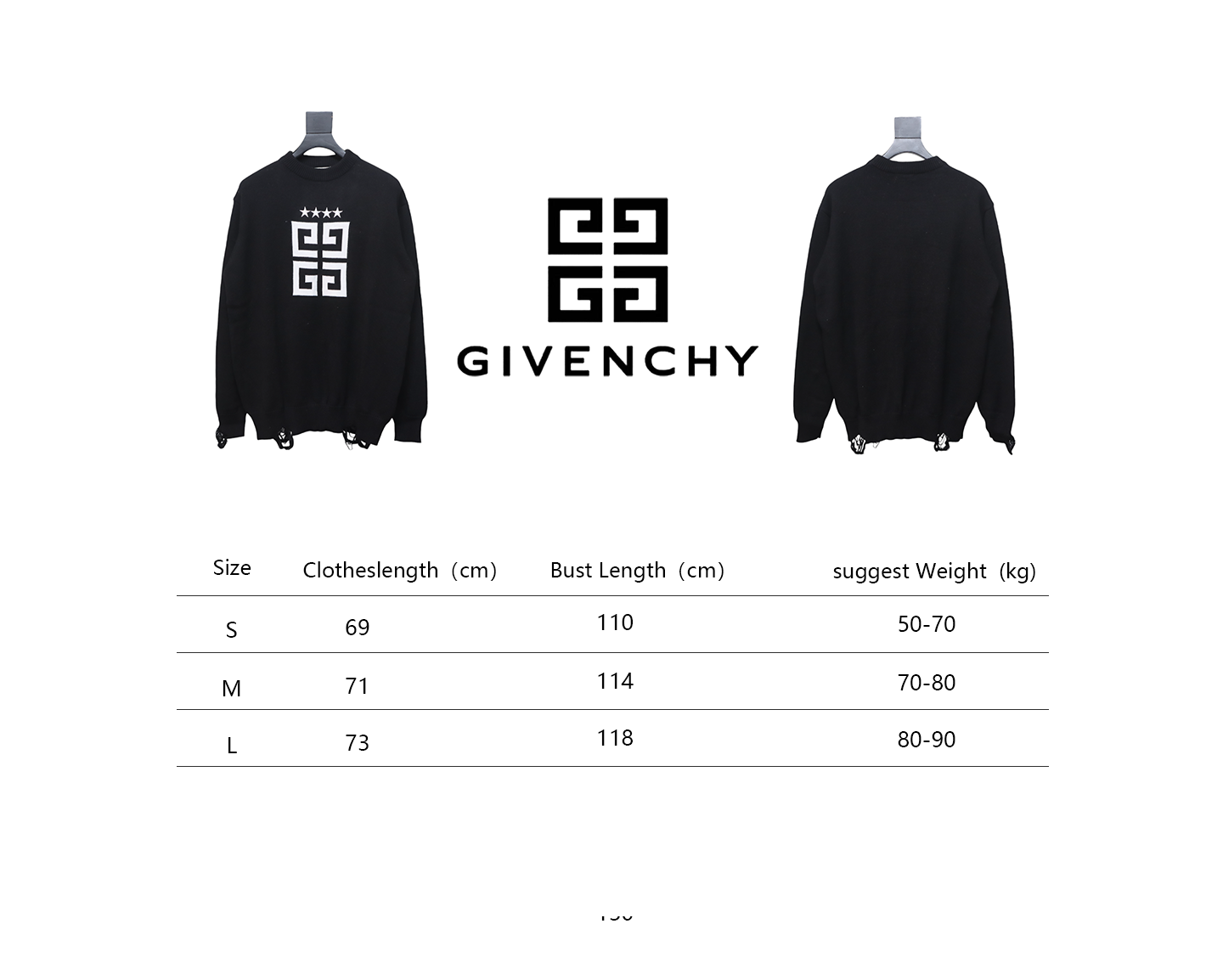 Givenchy Four-Star Alphabet Five-Pointed Star Distressed Crew Neck Sweater