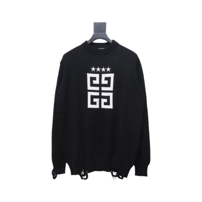 Givenchy Four-Star Alphabet Five-Pointed Star Distressed Crew Neck Sweater 01