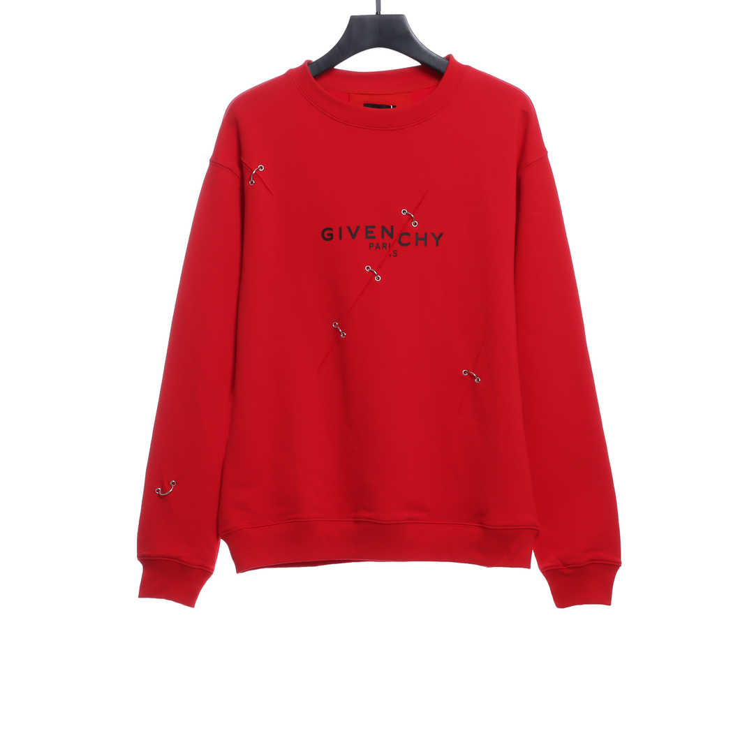 Givenchy Metal Smiley Face Crewneck Hoodie Red