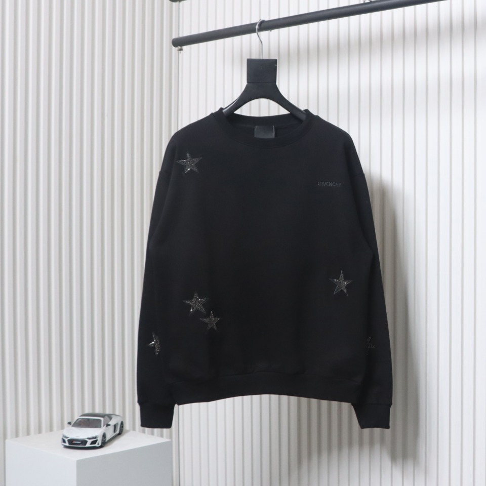 Givenchy Star Embroidered Crew Neck Hoodie Black