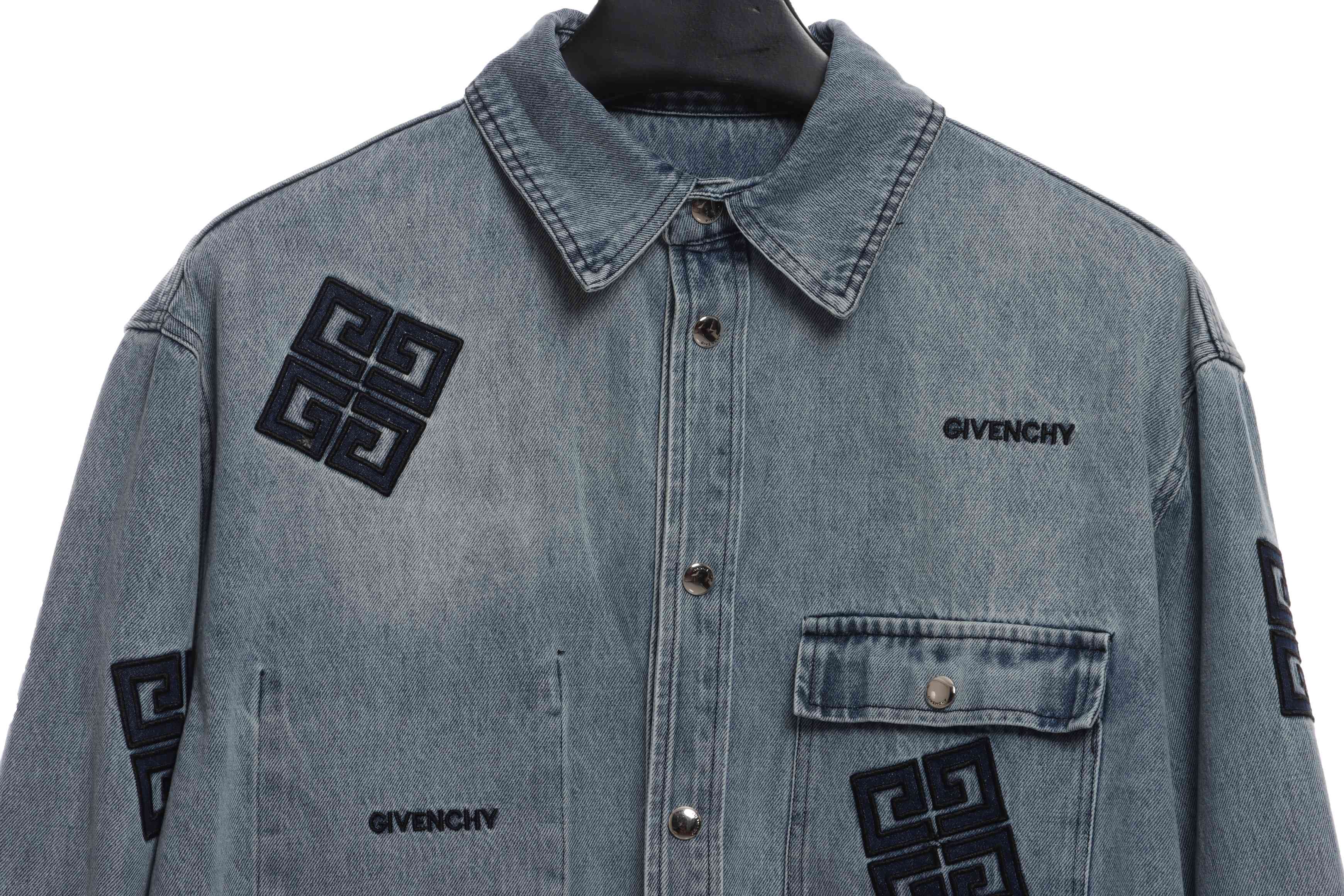 Givenchy Three-Dimensional LOGO Denim Long-Sleeved Shirt