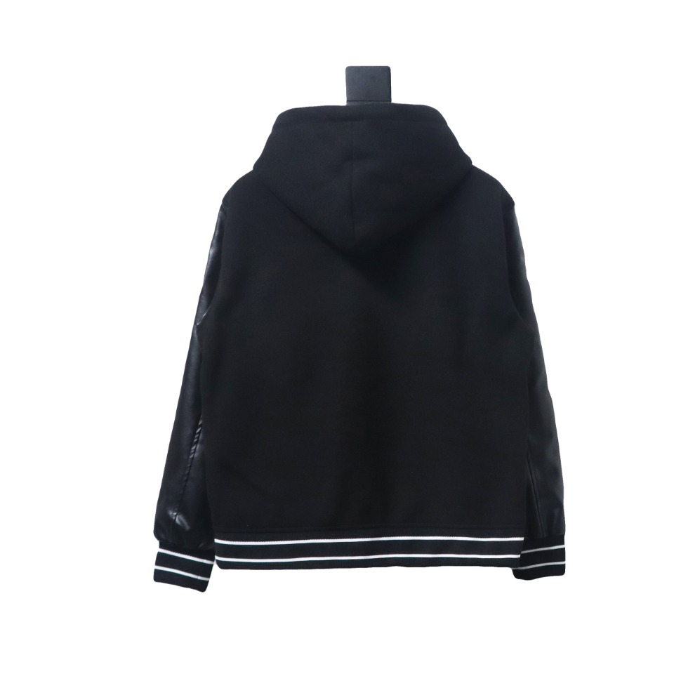 Givenchy Three-Dimensional Patchwork Sleeve Hooded Baseball Jacket Black