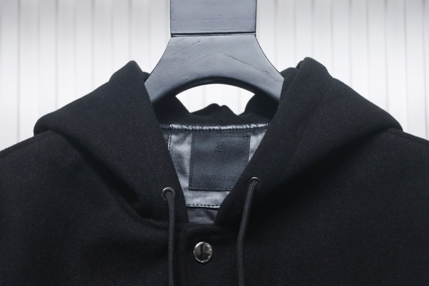 Givenchy Three-Dimensional Patchwork Sleeve Hooded Baseball Jacket Black