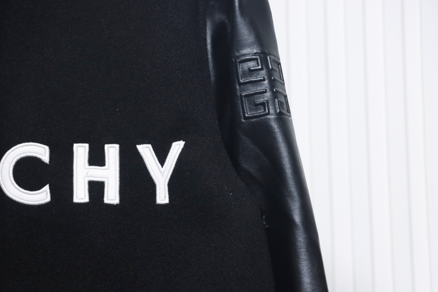 Givenchy Three-Dimensional Patchwork Sleeve Hooded Baseball Jacket Black