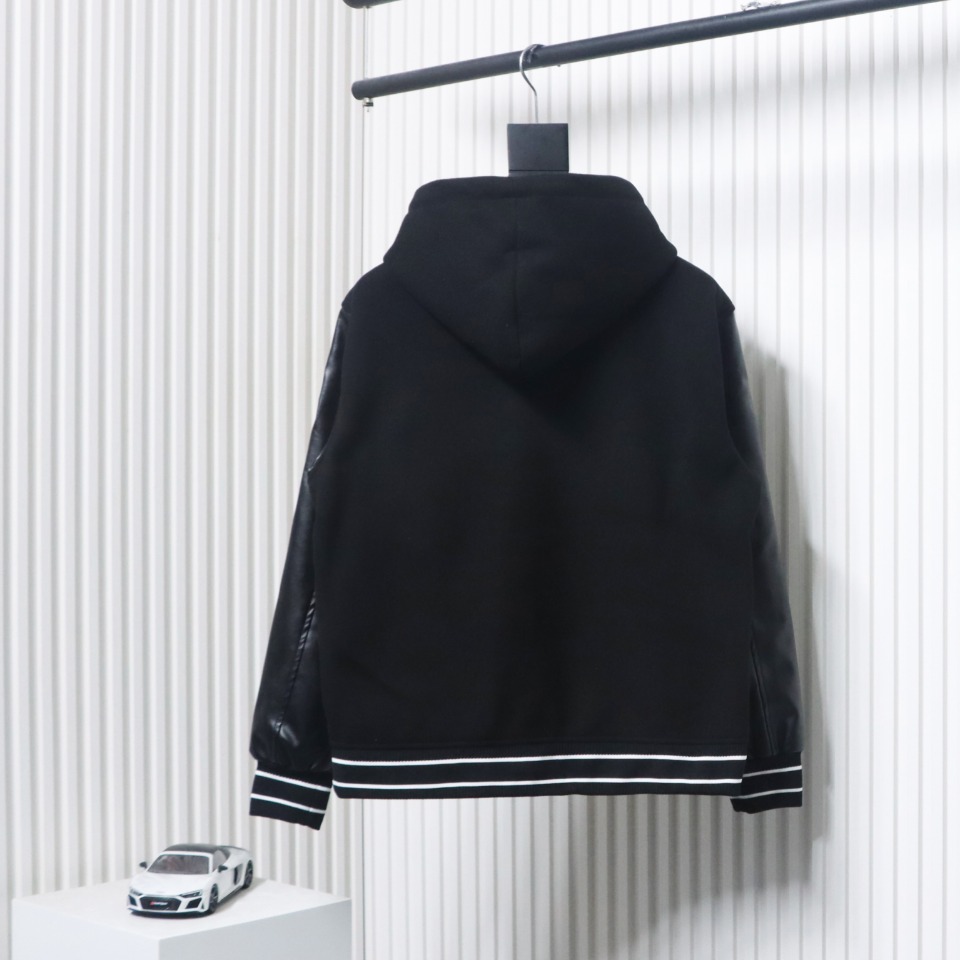 Givenchy Three-Dimensional Patchwork Sleeve Hooded Baseball Jacket Black