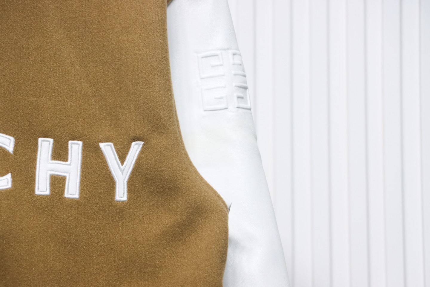 Givenchy Three-Dimensional Patchwork Sleeve Hooded Baseball Jacket Brown