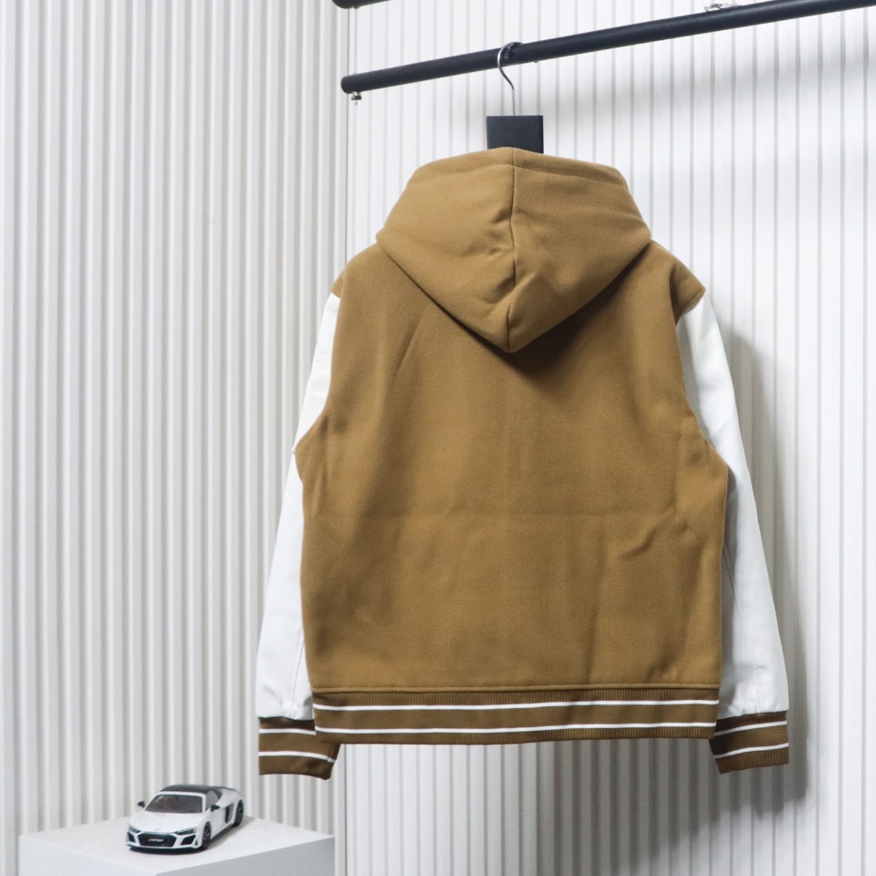 Givenchy Three-Dimensional Patchwork Sleeve Hooded Baseball Jacket Brown