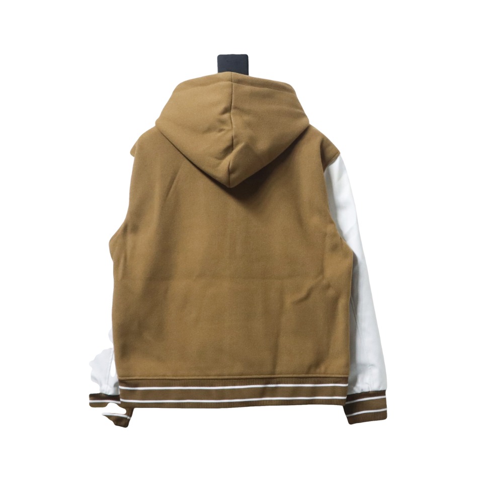 Givenchy Three-Dimensional Patchwork Sleeve Hooded Baseball Jacket Brown
