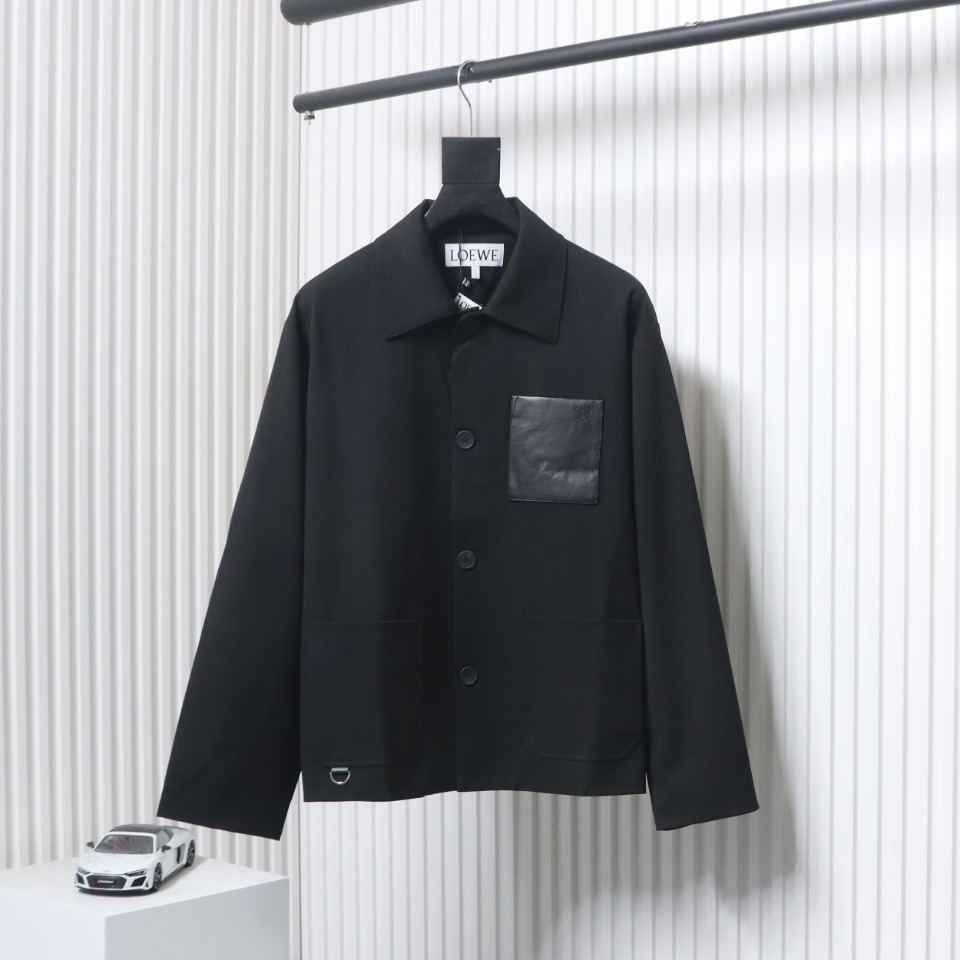 Loewe 24 Three Pocket Wool Work Lapel Jacket Black