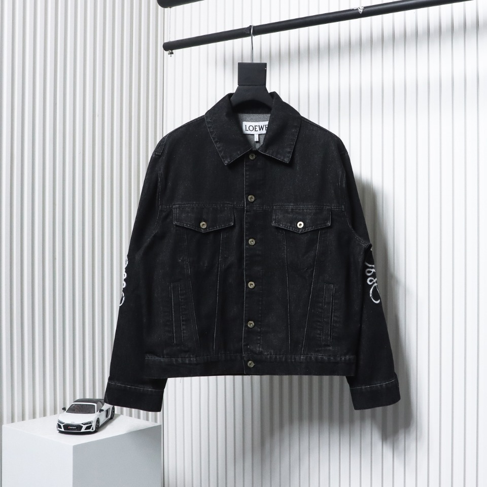 Loewe 24Fw Denim Jacket With Floral Embroidery On The Arm