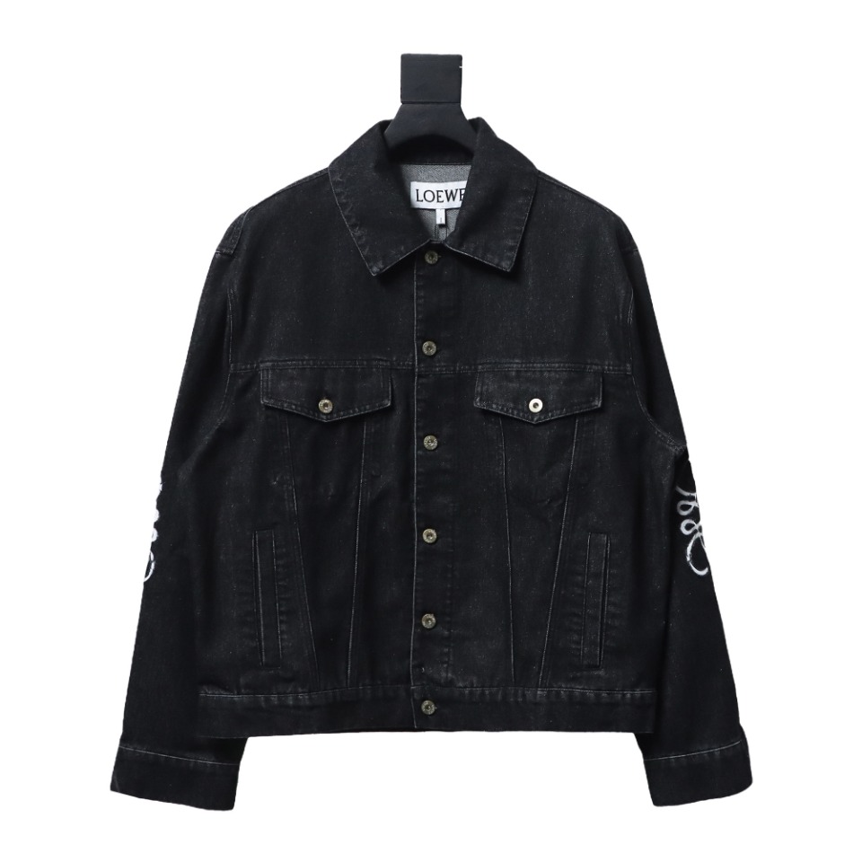 Loewe 24Fw Denim Jacket With Floral Embroidery On The Arm