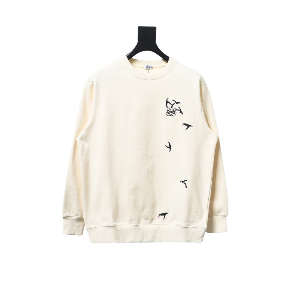 Loewe 24Fw Embroidered Penguin Crew Neck Hoodie Beige