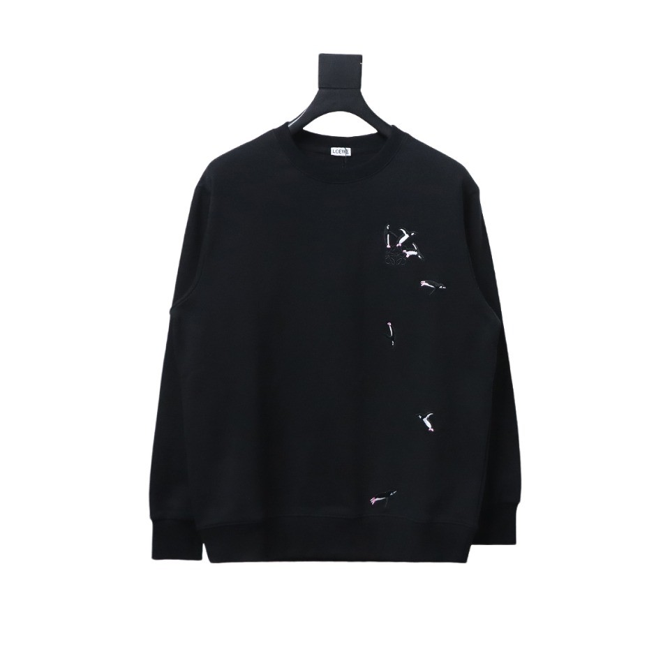 Loewe 24Fw Embroidered Penguin Crew Neck Hoodie Black