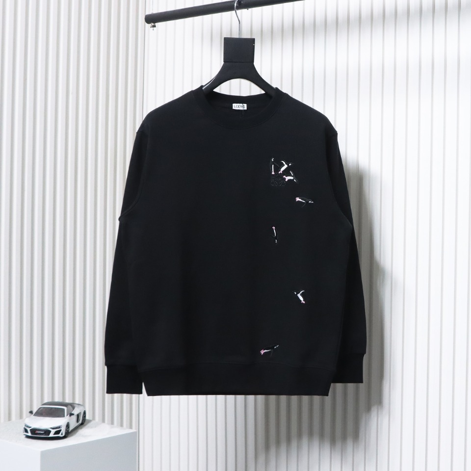 Loewe 24Fw Embroidered Penguin Crew Neck Hoodie Black