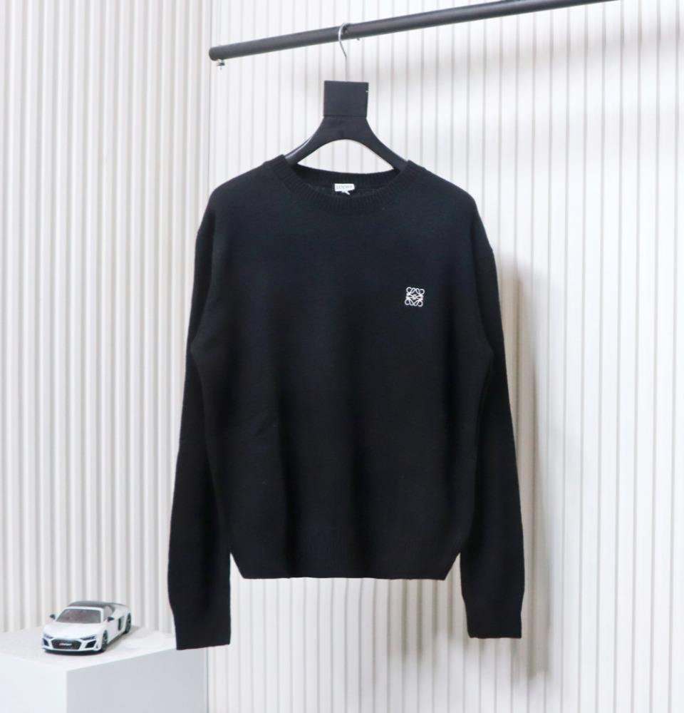 Loewe 24FW Embroidered Small Logo Crew Neck Sweater Black