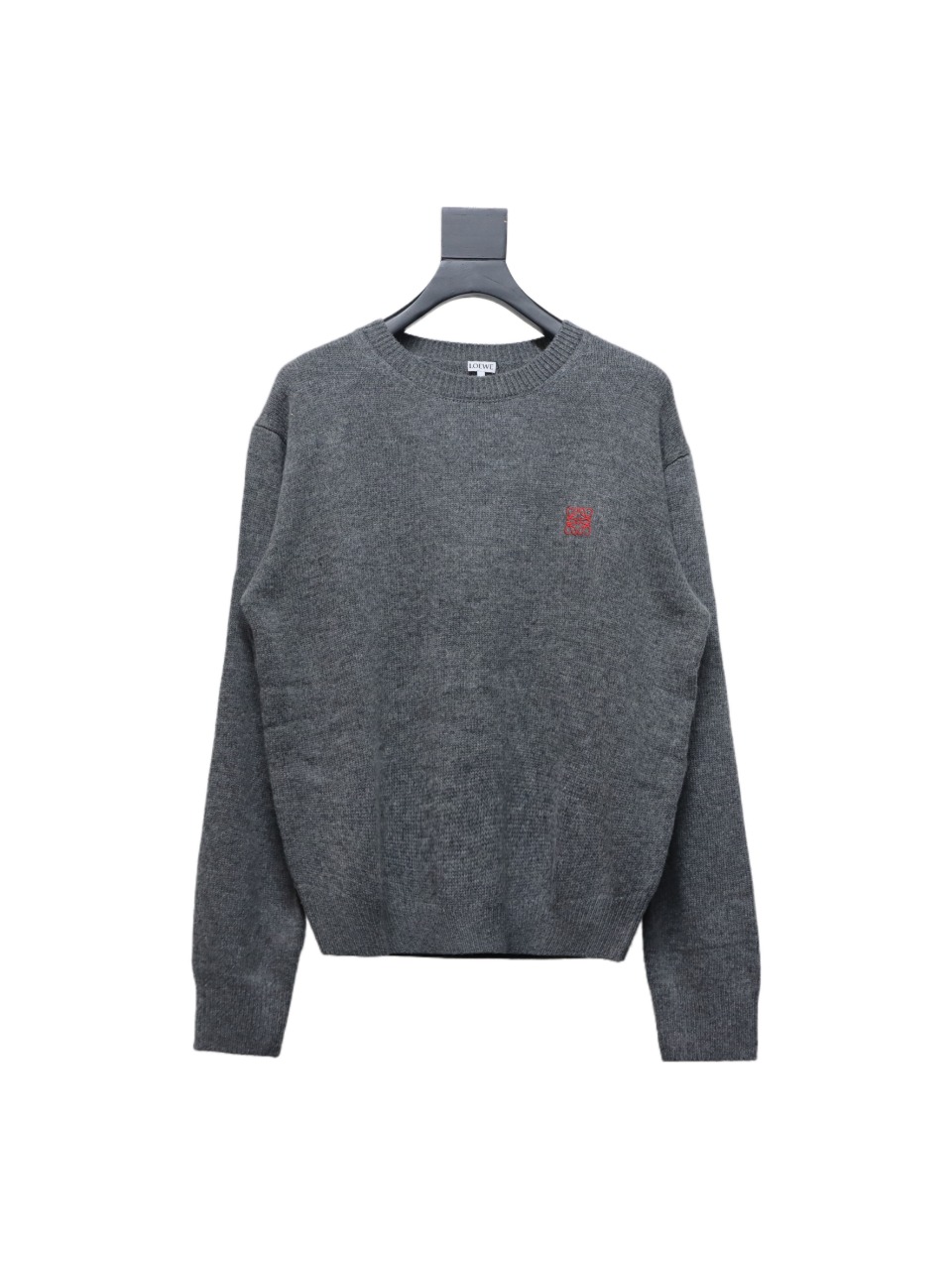 Loewe 24FW Embroidered Small Logo Crew Neck Sweater Grey