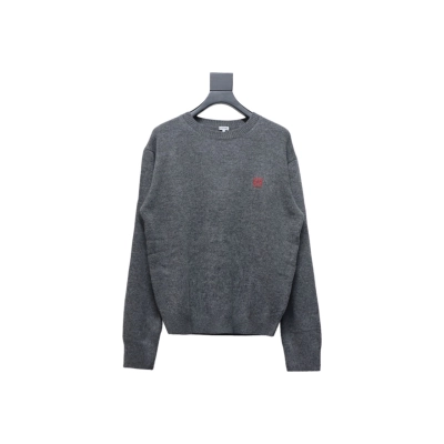 Loewe 24FW Embroidered Small Logo Crew Neck Sweater Grey 01