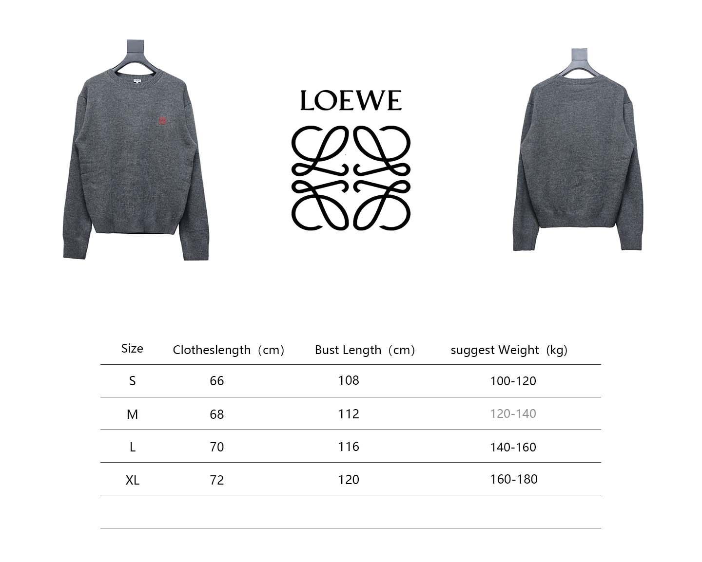 Loewe 24FW Embroidered Small Logo Crew Neck Sweater Grey