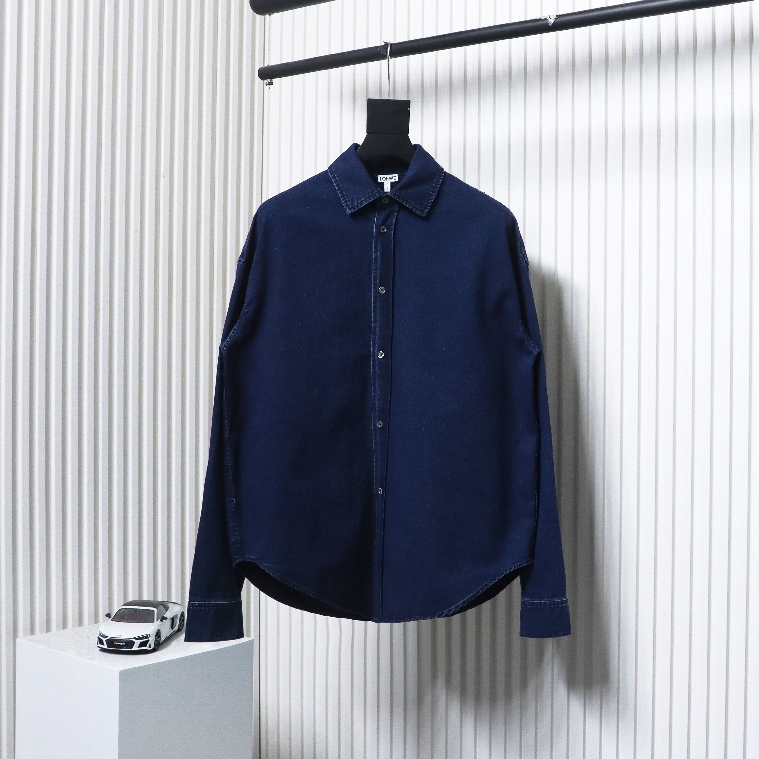 Loewe 24Fw Long Sleeve Denim Shirt With Floral Pattern On Arms