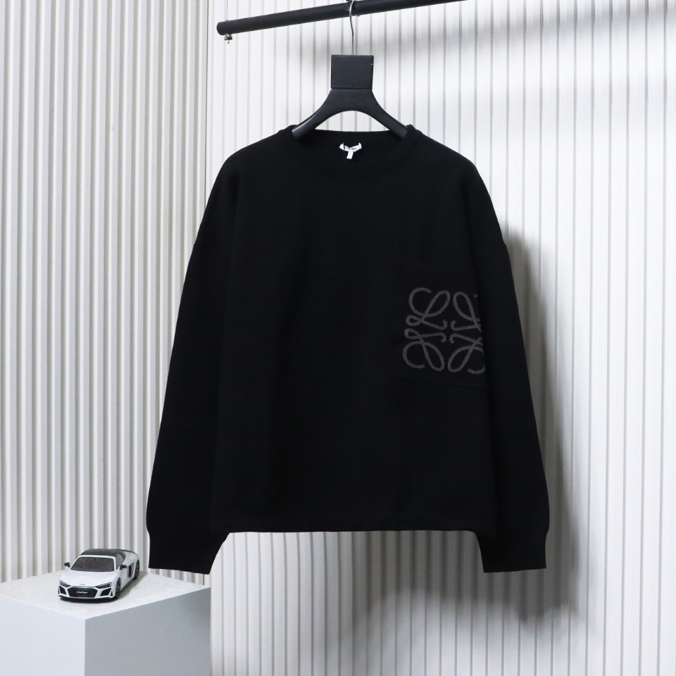 Loewe 24Fw Pocket Floral Jacquard Crew Neck Sweater