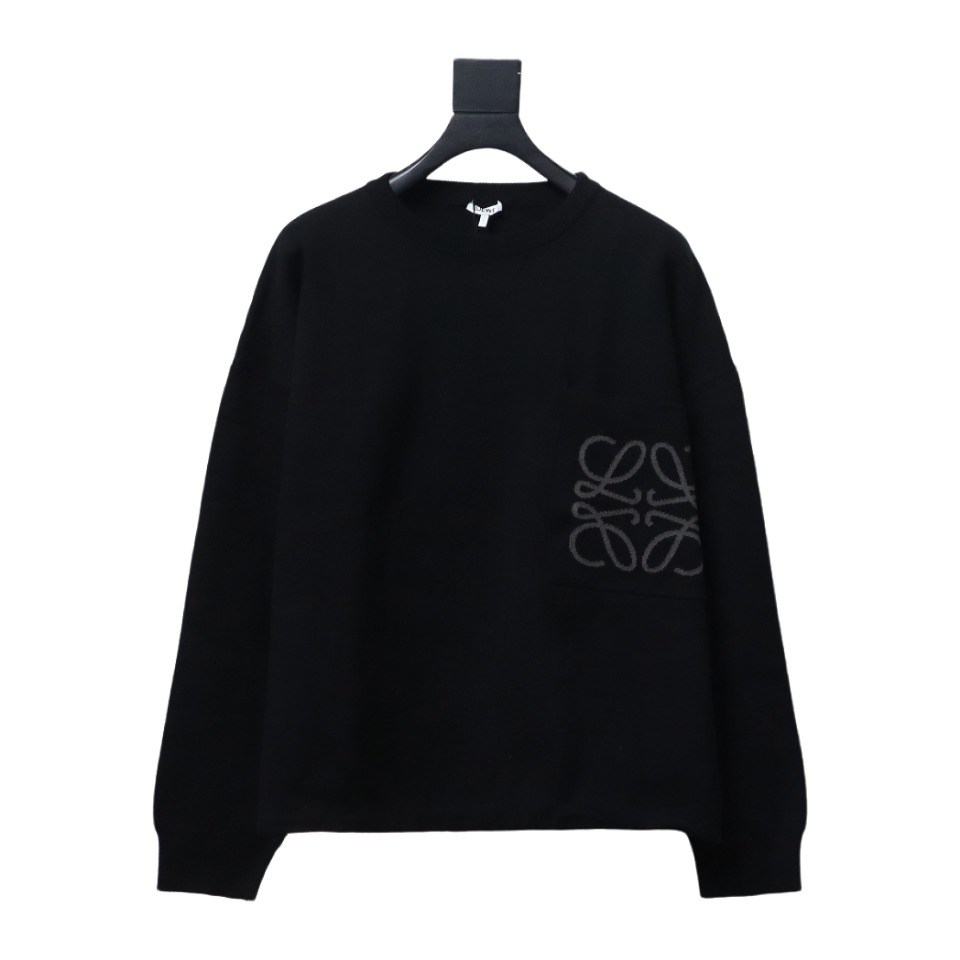 Loewe 24Fw Pocket Floral Jacquard Crew Neck Sweater Black