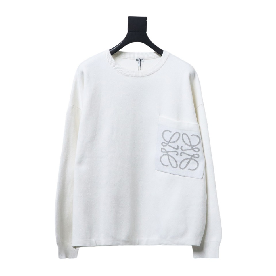 Loewe 24Fw Pocket Floral Jacquard Crew Neck Sweater White