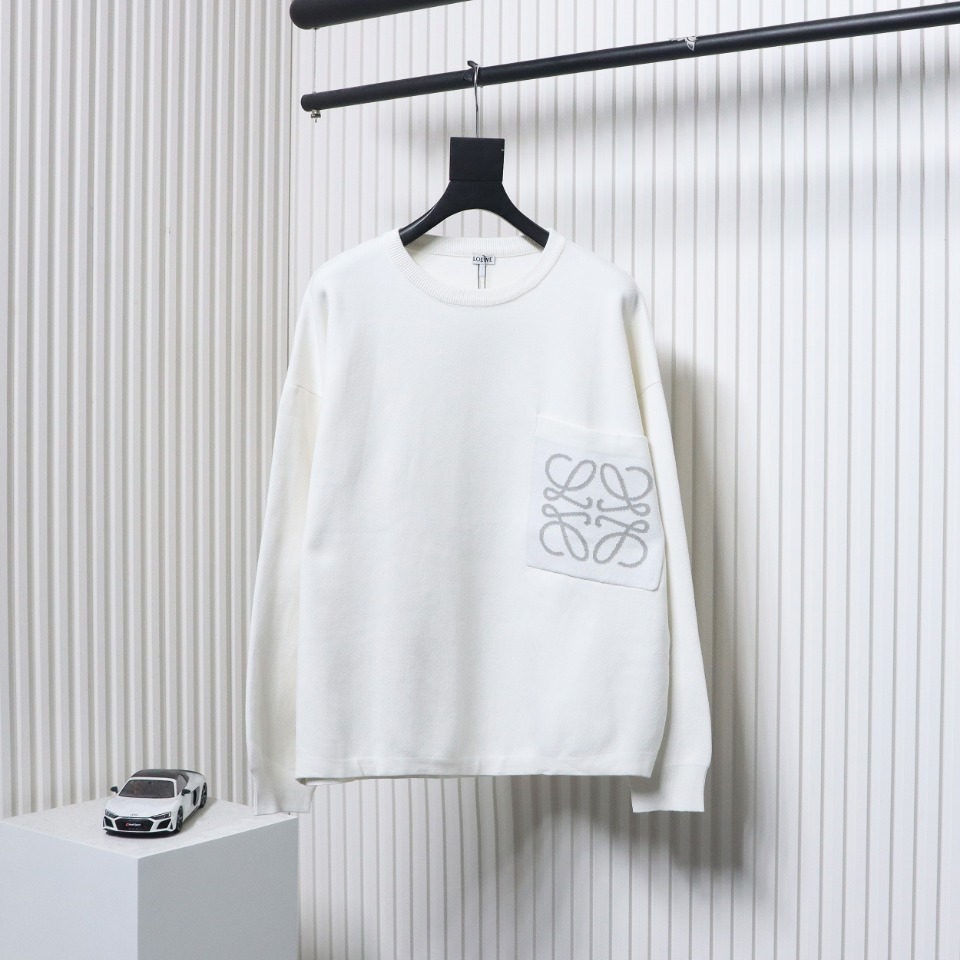 Loewe 24Fw Pocket Floral Jacquard Crew Neck Sweater White