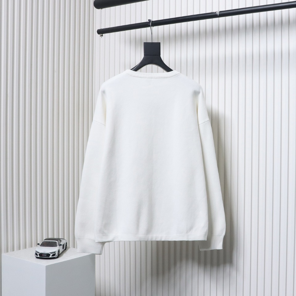 Loewe 24Fw Pocket Floral Jacquard Crew Neck Sweater White