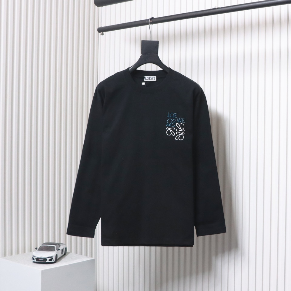 Loewe 24Fw Simple Contrast Color Logo Embroidered Long Sleeve T-shirt Black