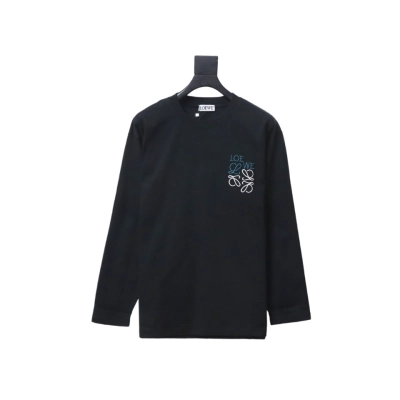 Loewe 24Fw Simple Contrast Color Logo Embroidered Long Sleeve T-shirt Black 01