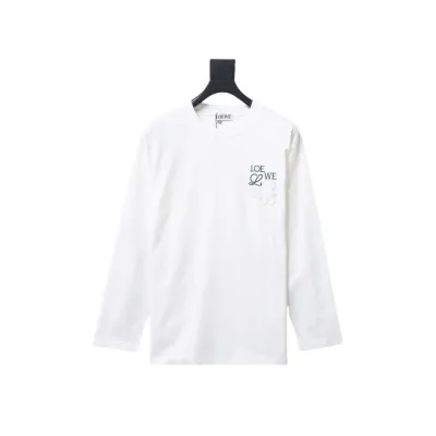 Loewe 24Fw Simple Contrast Color Logo Embroidered Long Sleeve T-shirt White 01