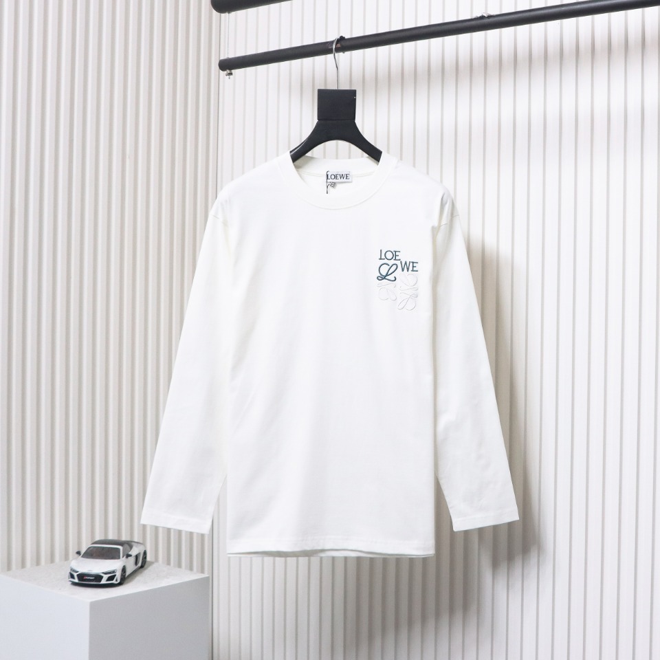 Loewe 24Fw Simple Contrast Color Logo Embroidered Long Sleeve T-shirt White