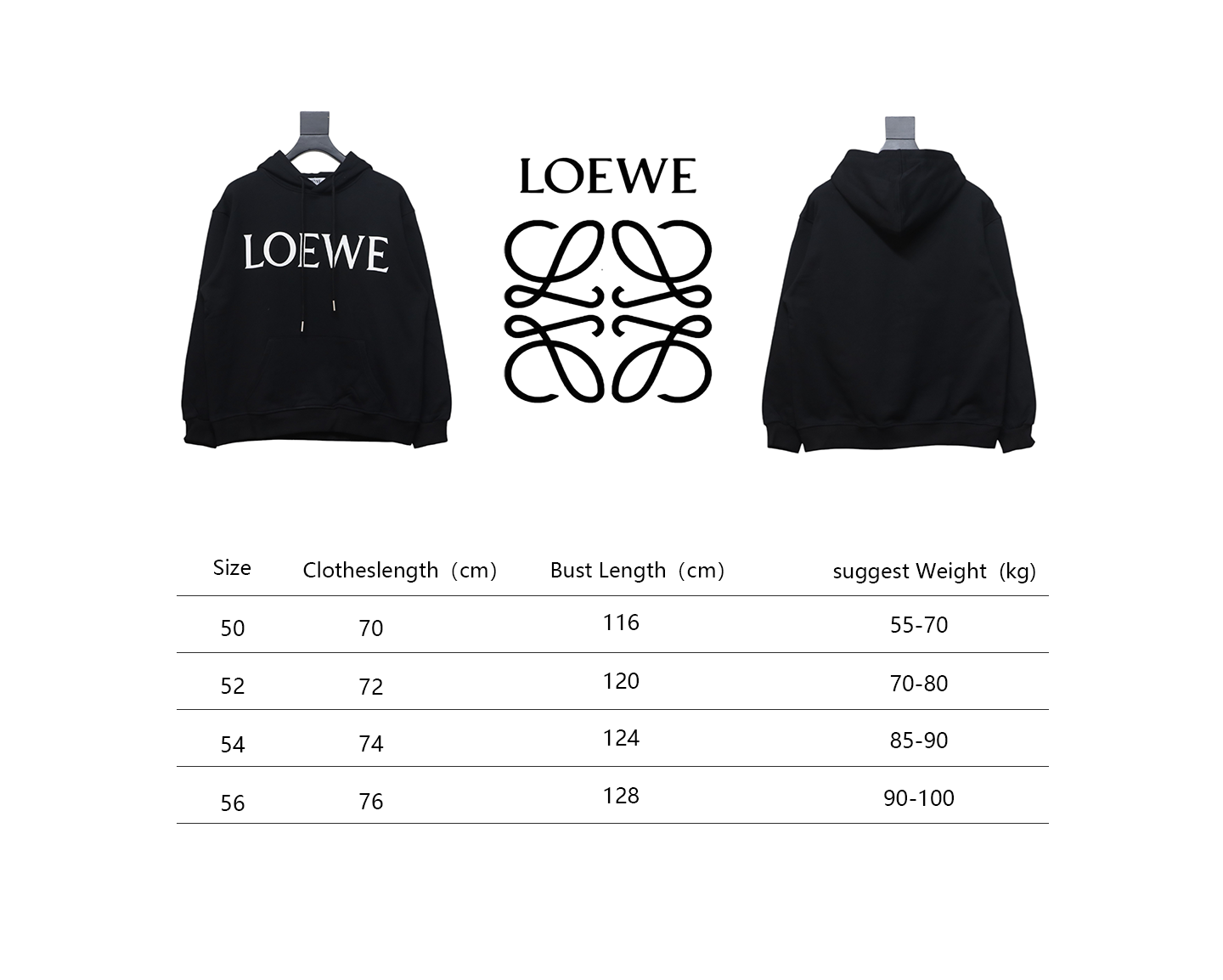 Loewe 24SS Large Letter Print Hooded Hoodie Black