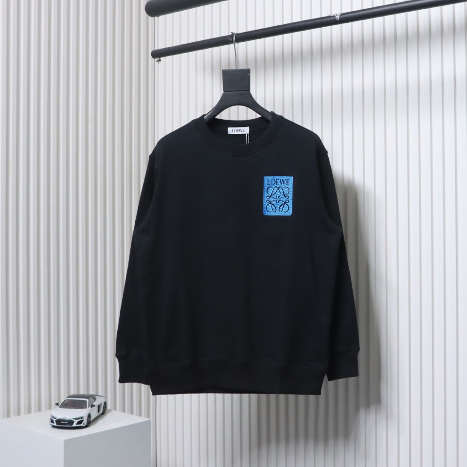 Loewe 24SS Twill Logo Crew Neck Hoodie Black