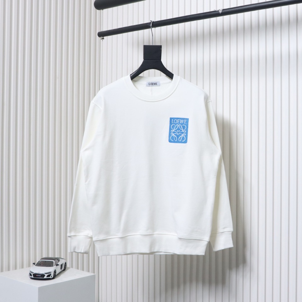 Loewe 24SS Twill Logo Crew Neck Hoodie White