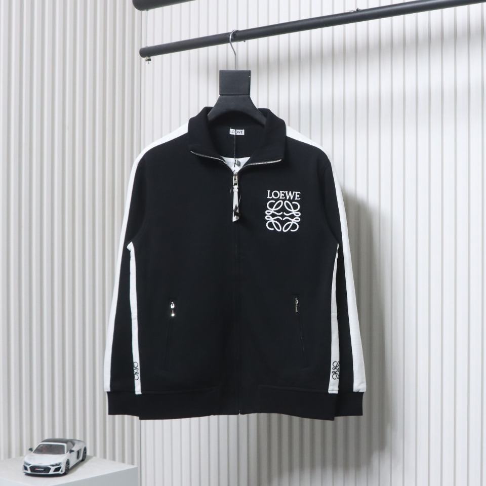 Loewe Arm Patchwork Chest Logo Zip-Up Jacket Black