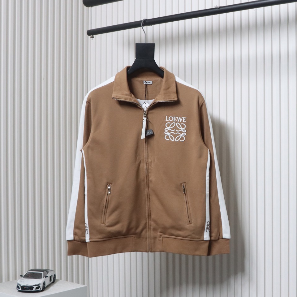 Loewe Arm Patchwork Chest Logo Zip-Up Jacket Brown