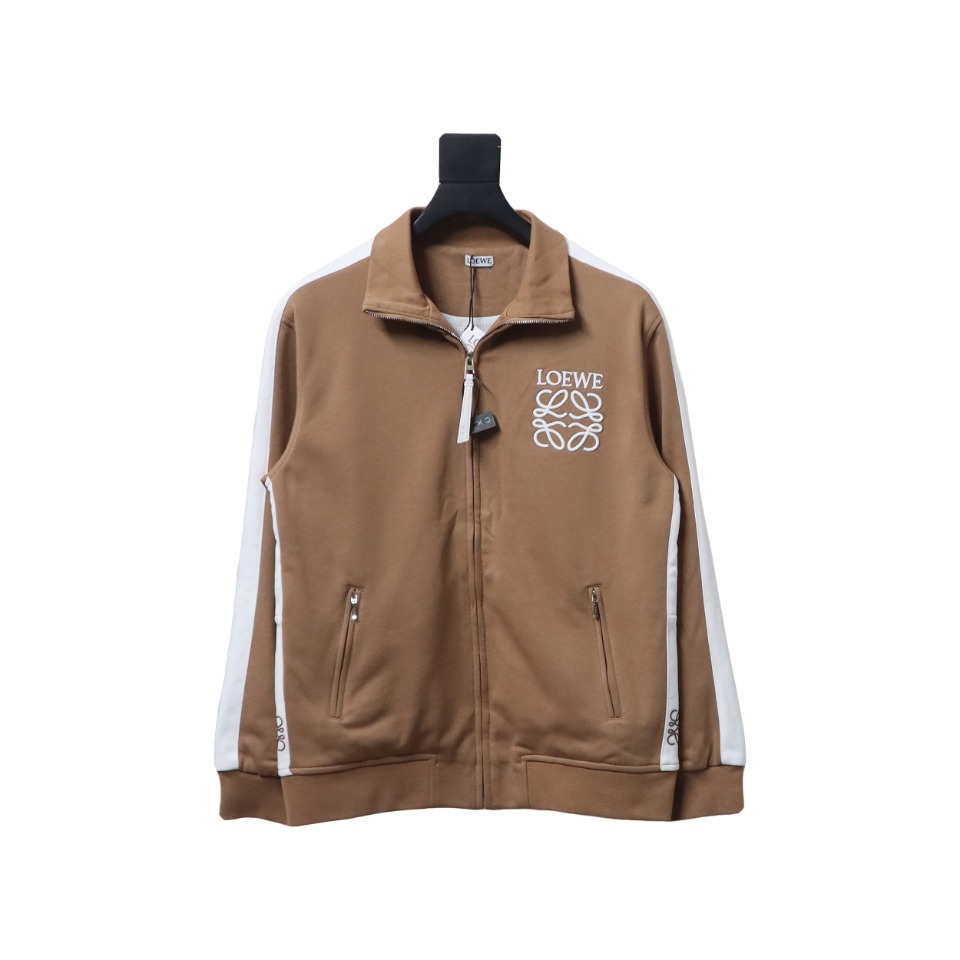 Loewe Arm Patchwork Chest Logo Zip-Up Jacket Brown